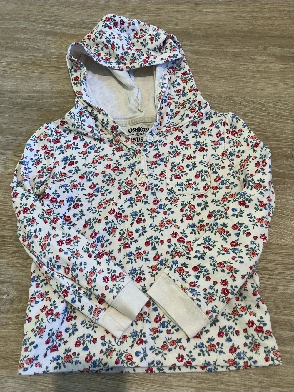 OshKosh B'gosh White Hoodie with Red & Blue Floral Print